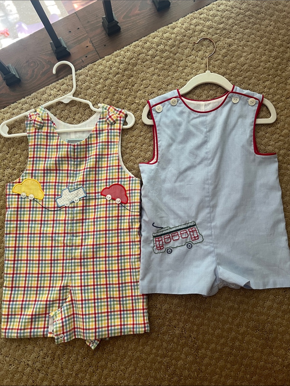One-Piece Boy Rompers in Yellow Plaid and Light Blue